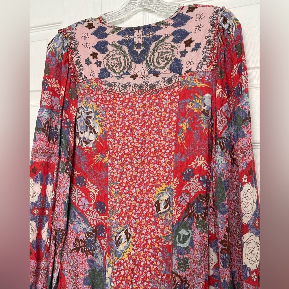 Free People Vibrant Red Floral Long Sleeve Dress - Picture 8 of 8